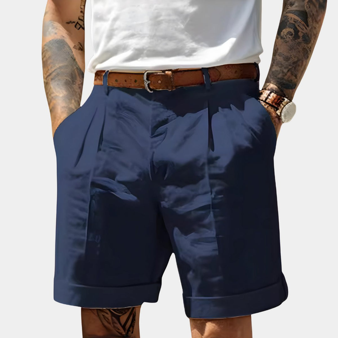 Heren Geplooide Chino Shorts Relaxed Fit - Marineblauw