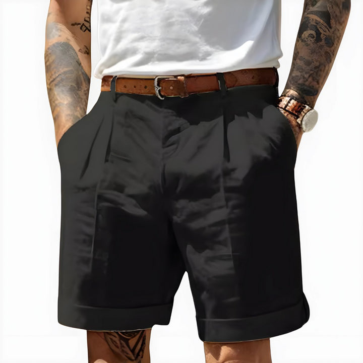 Heren Geplooide Chino Shorts Relaxed Fit - Zwart