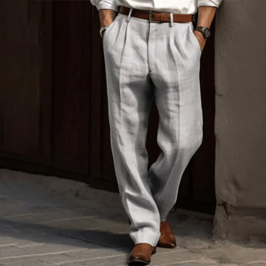 Heren Geplooide Klassieke Rechte Pantalon - Grijs