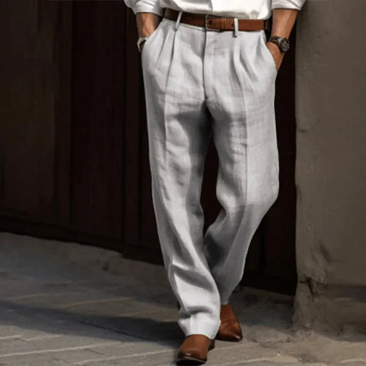 Heren Geplooide Klassieke Rechte Pantalon - Grijs