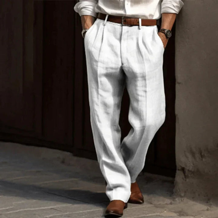 Heren Geplooide Klassieke Rechte Pantalon - Wit