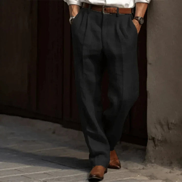 Heren Geplooide Klassieke Rechte Pantalon - Zwart