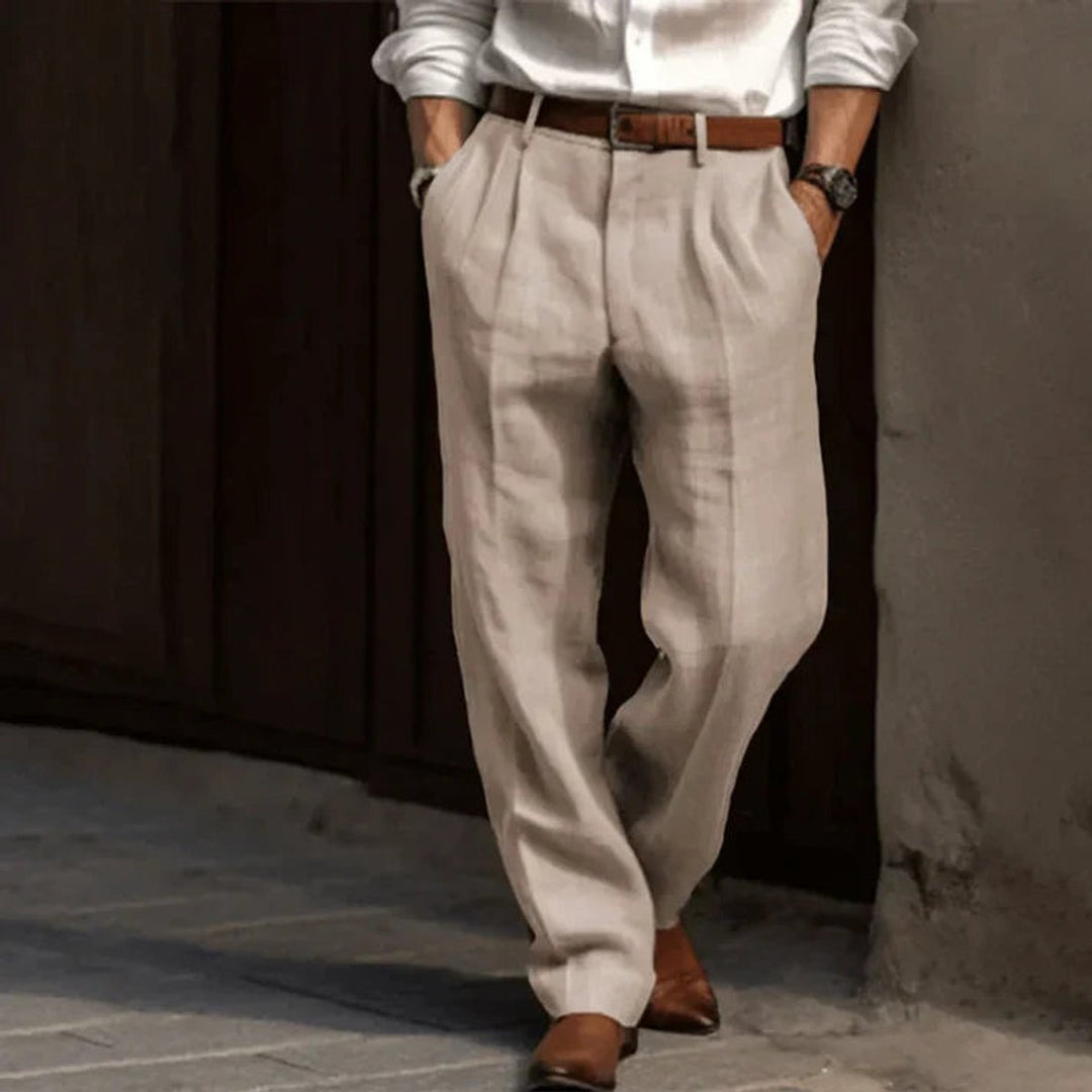 Heren Geplooide Klassieke Rechte Pantalon - Beige
