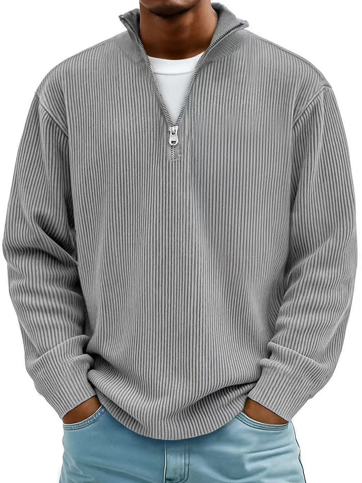 Heren Geribbelde Half-Zip Pullover Sweater - Grijs