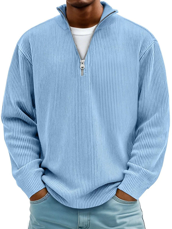 Heren Geribbelde Half-Zip Pullover Sweater - Blauw