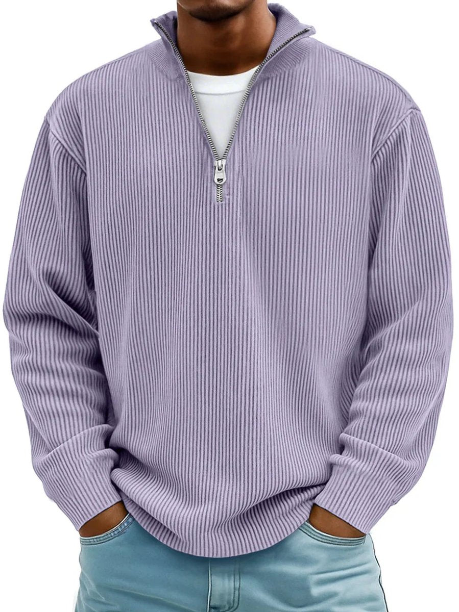 Heren Geribbelde Half-Zip Pullover Sweater - Paars