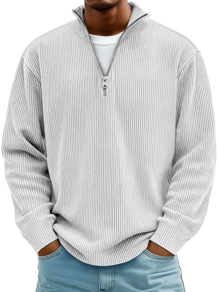 Heren Geribbelde Half-Zip Pullover Sweater - Wit