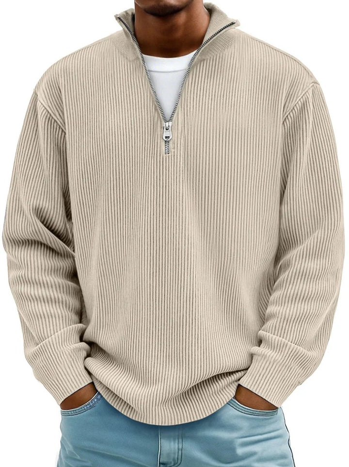 Heren Geribbelde Half-Zip Pullover Sweater - Khaki