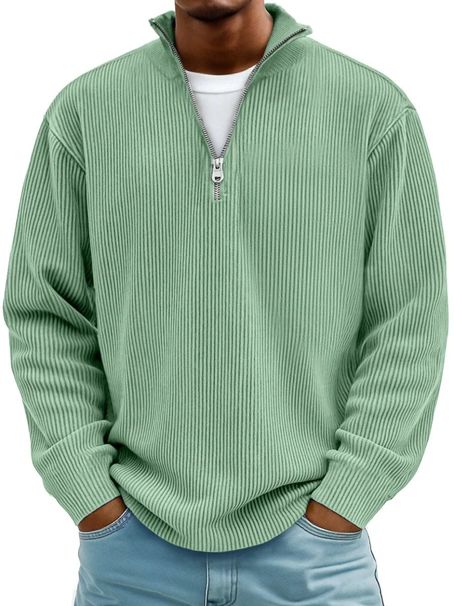 Heren Geribbelde Half-Zip Pullover Sweater - Groen