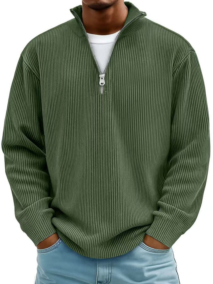 Heren Geribbelde Half-Zip Pullover Sweater - Legergroen