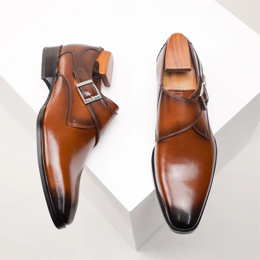 Heren Gesp-Instapper Leren Geklede Schoen - Brown
