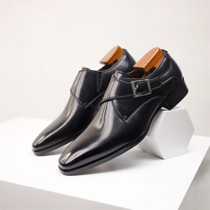 Heren Gesp-Instapper Leren Geklede Schoen - Black