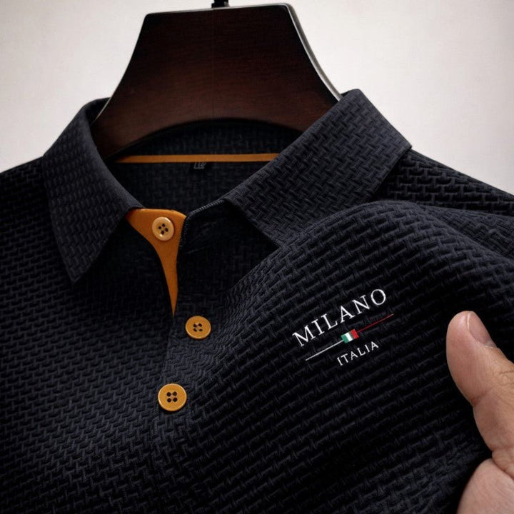 Heren Gestructureerd Donkergrijs Polo Shirt Met Knopenplaket - Black