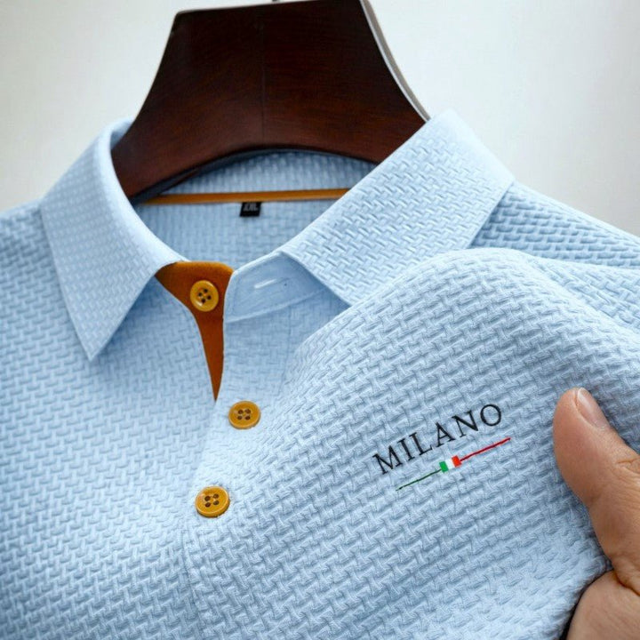 Heren Gestructureerd Donkergrijs Polo Shirt Met Knopenplaket - Light blue