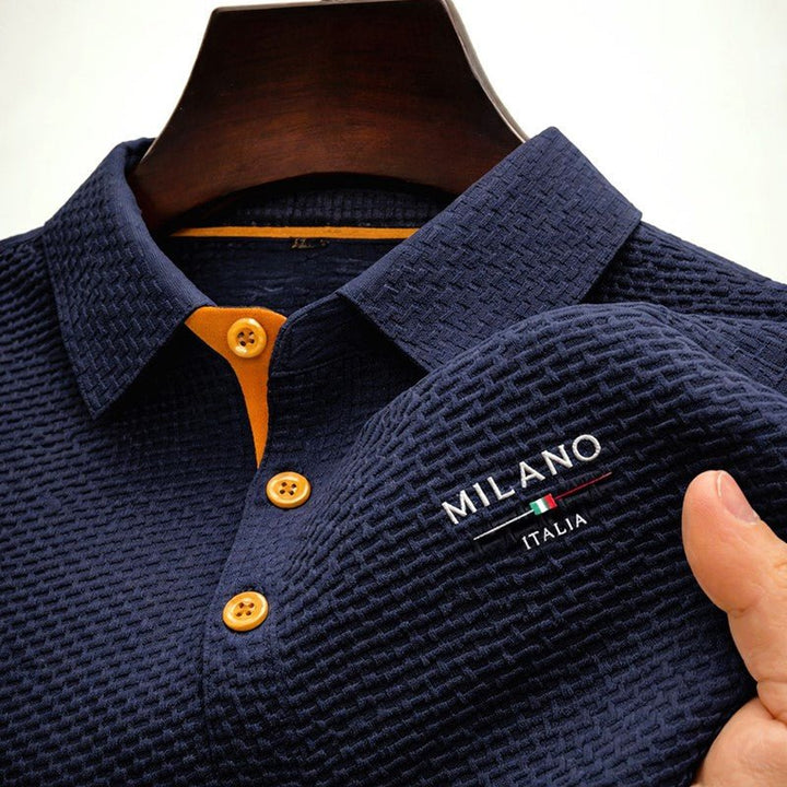 Heren Gestructureerd Donkergrijs Polo Shirt Met Knopenplaket - Dark blue