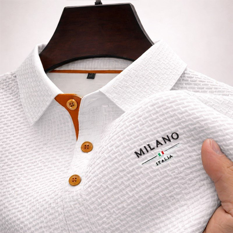 Heren Gestructureerd Donkergrijs Polo Shirt Met Knopenplaket - White