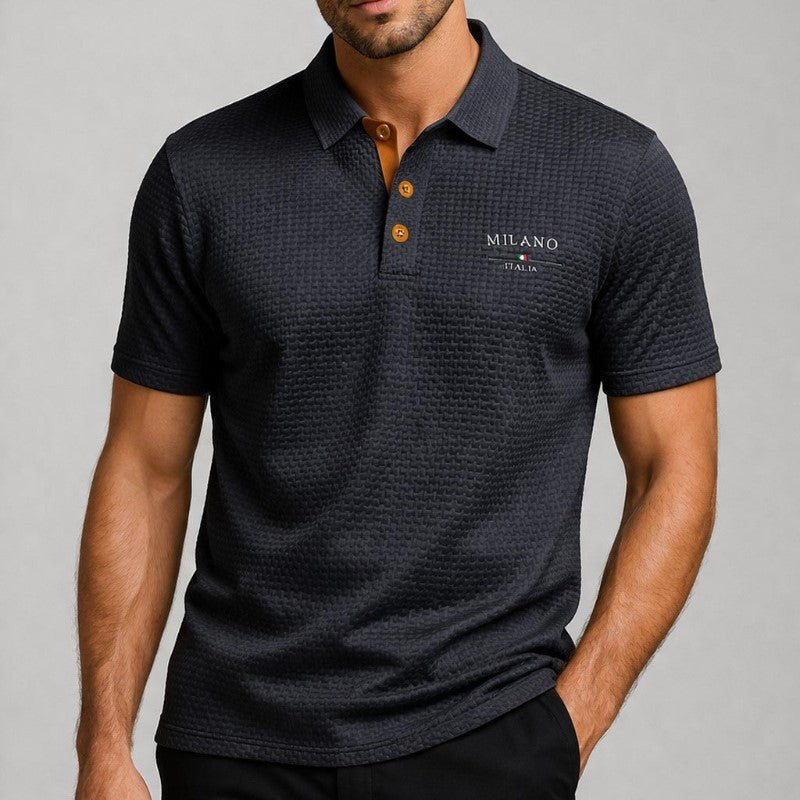 Heren Gestructureerd Donkergrijs Polo Shirt Met Knopenplaket