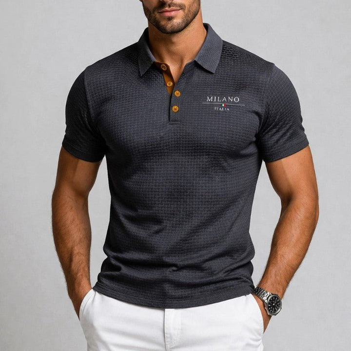 Heren Gestructureerd Donkergrijs Polo Shirt Met Knopenplaket