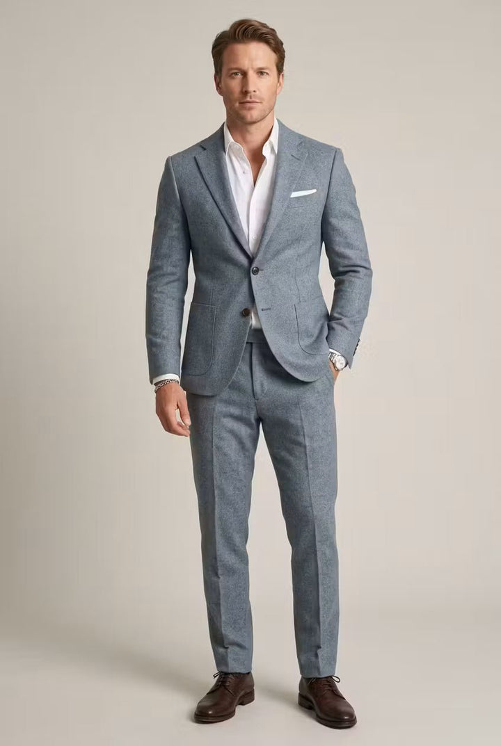 Heren Grijsblauwe Two-Piece Set Slim-Fit Formeel Pak - Light Blue