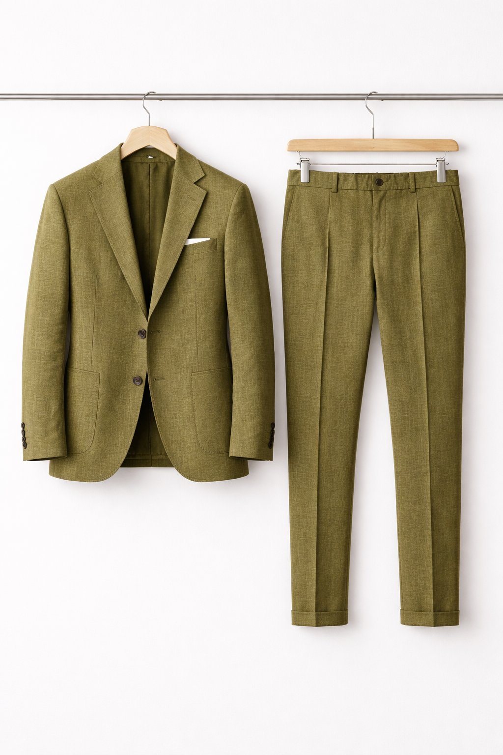Heren Grijsblauwe Two-Piece Set Slim-Fit Formeel Pak - Olive Green