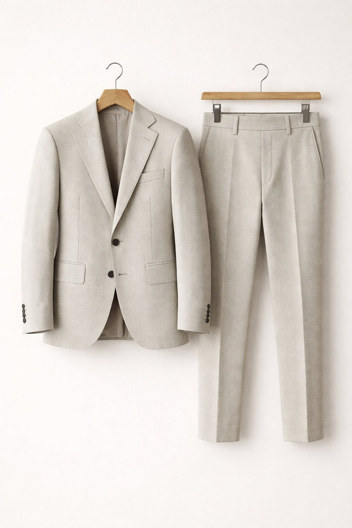 Heren Grijsblauwe Two-Piece Set Slim-Fit Formeel Pak - Light Grey