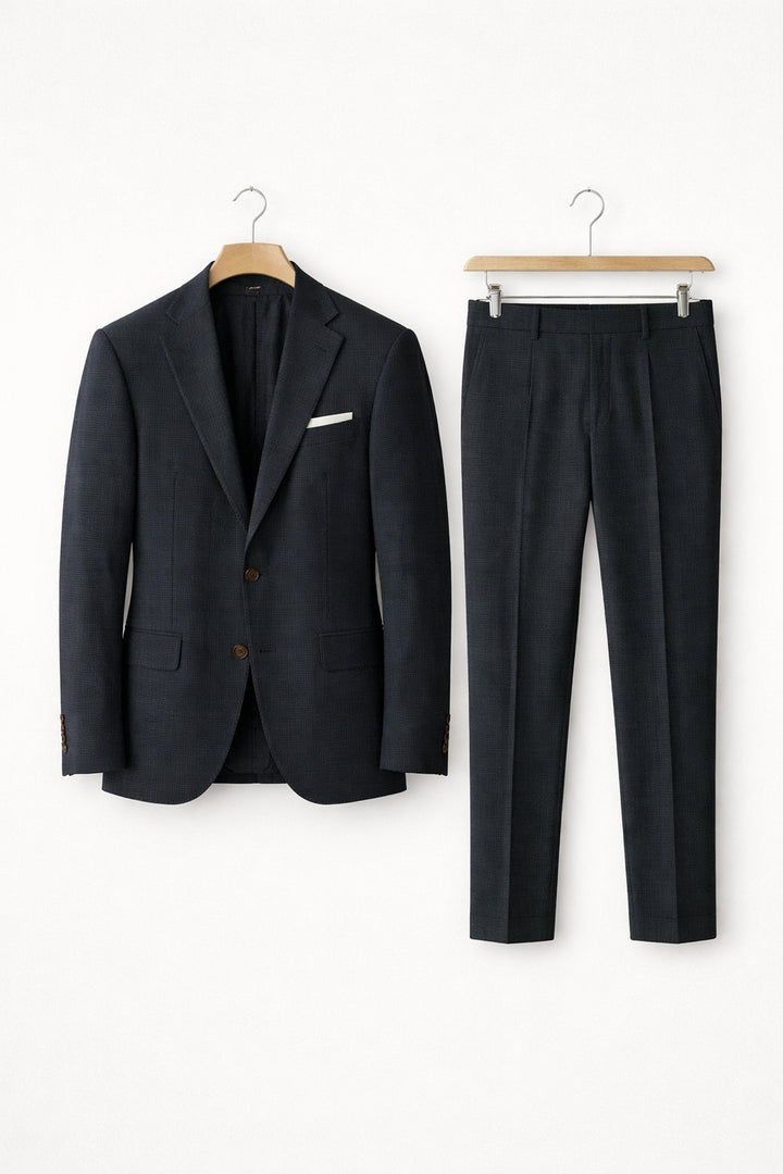 Heren Grijsblauwe Two-Piece Set Slim-Fit Formeel Pak - Black