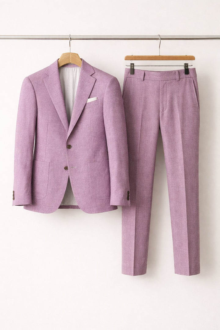 Heren Grijsblauwe Two-Piece Set Slim-Fit Formeel Pak - Purple