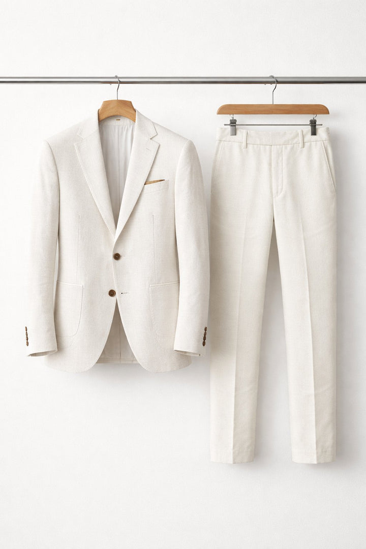 Heren Grijsblauwe Two-Piece Set Slim-Fit Formeel Pak - White