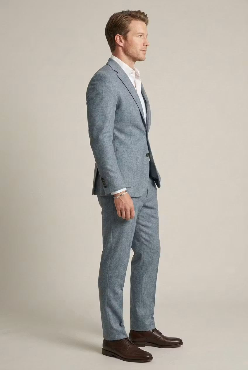 Heren Grijsblauwe Two-Piece Set Slim-Fit Formeel Pak