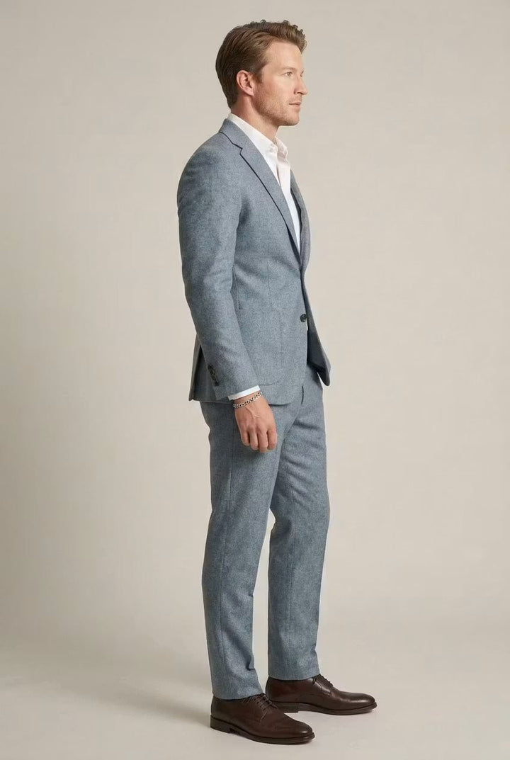 Heren Grijsblauwe Two-Piece Set Slim-Fit Formeel Pak