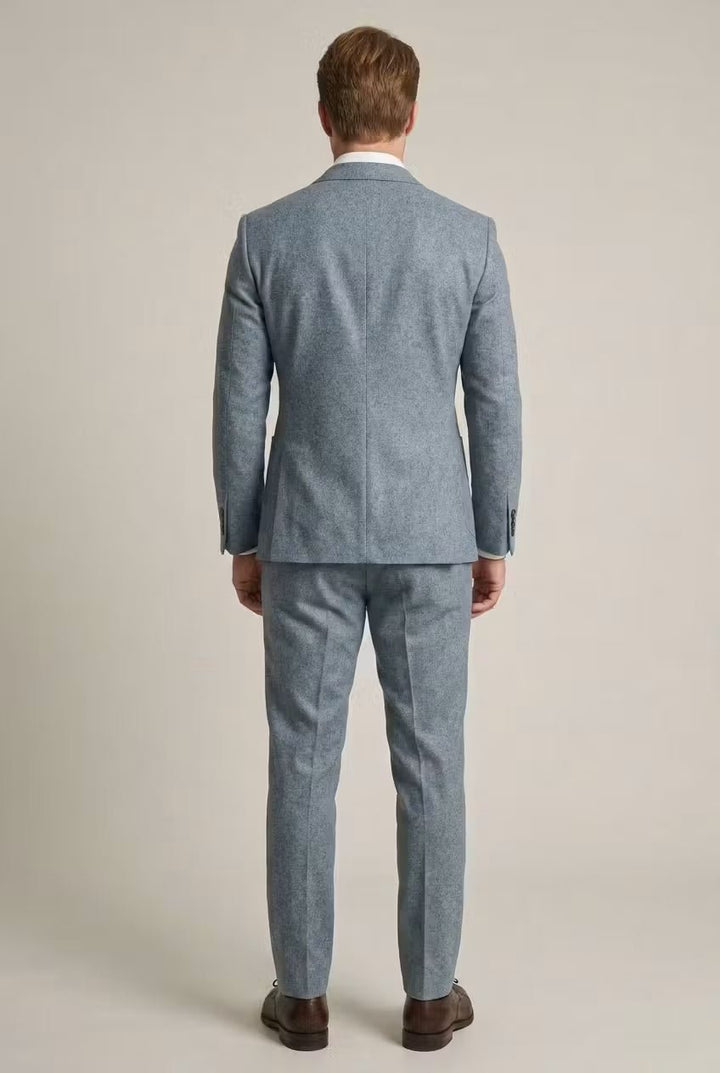 Heren Grijsblauwe Two-Piece Set Slim-Fit Formeel Pak