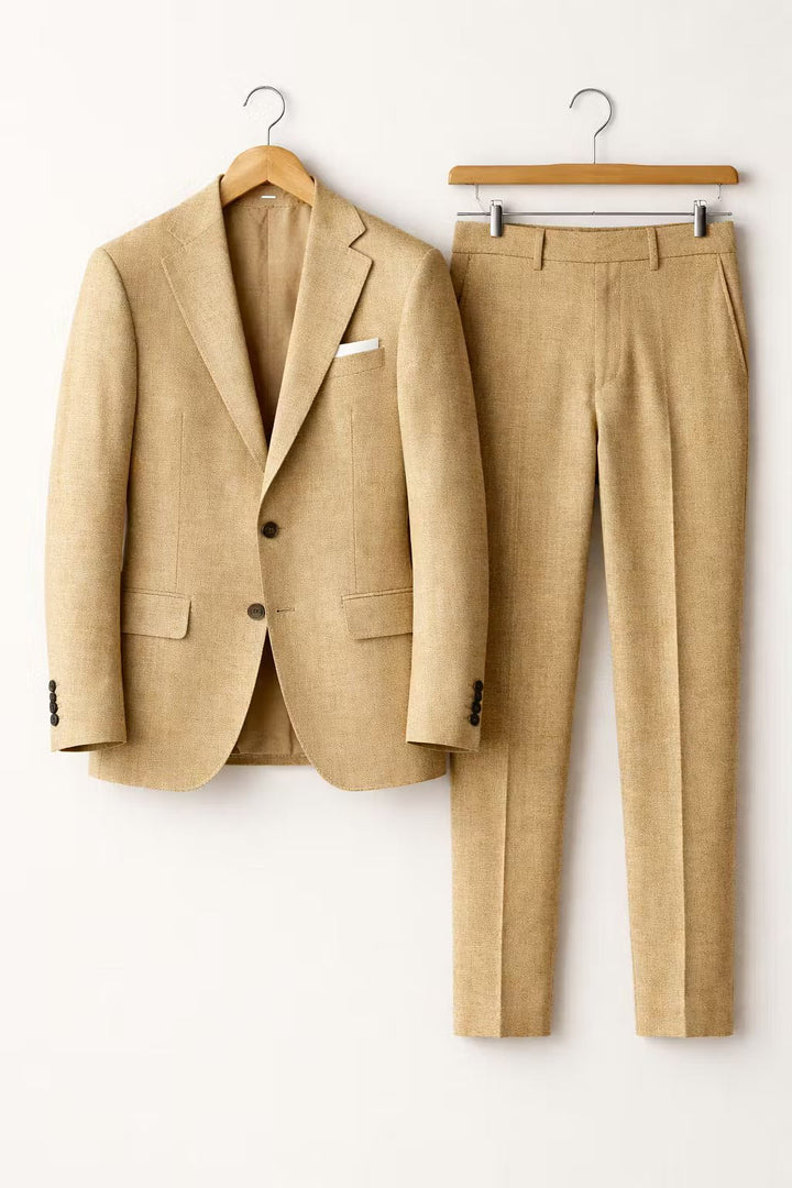 Heren Grijsblauwe Two-Piece Set Slim-Fit Formeel Pak - Khaki