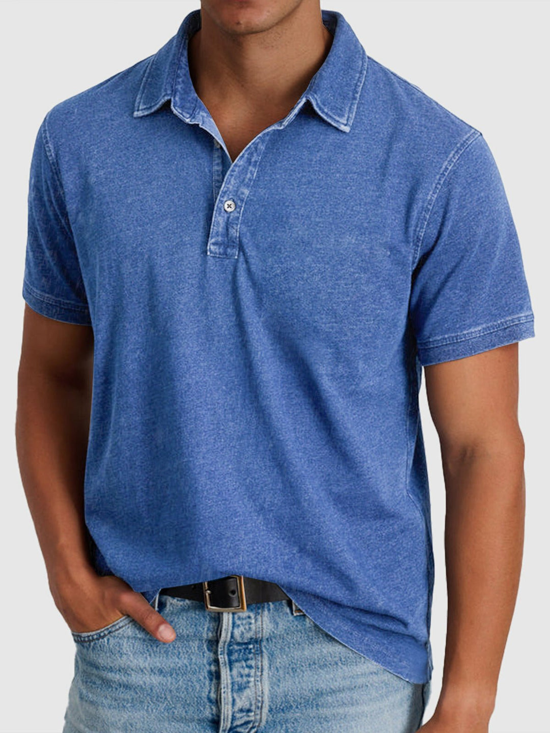 Heren Katoen-Denim Korte Mouwen Polo Shirt - Blue
