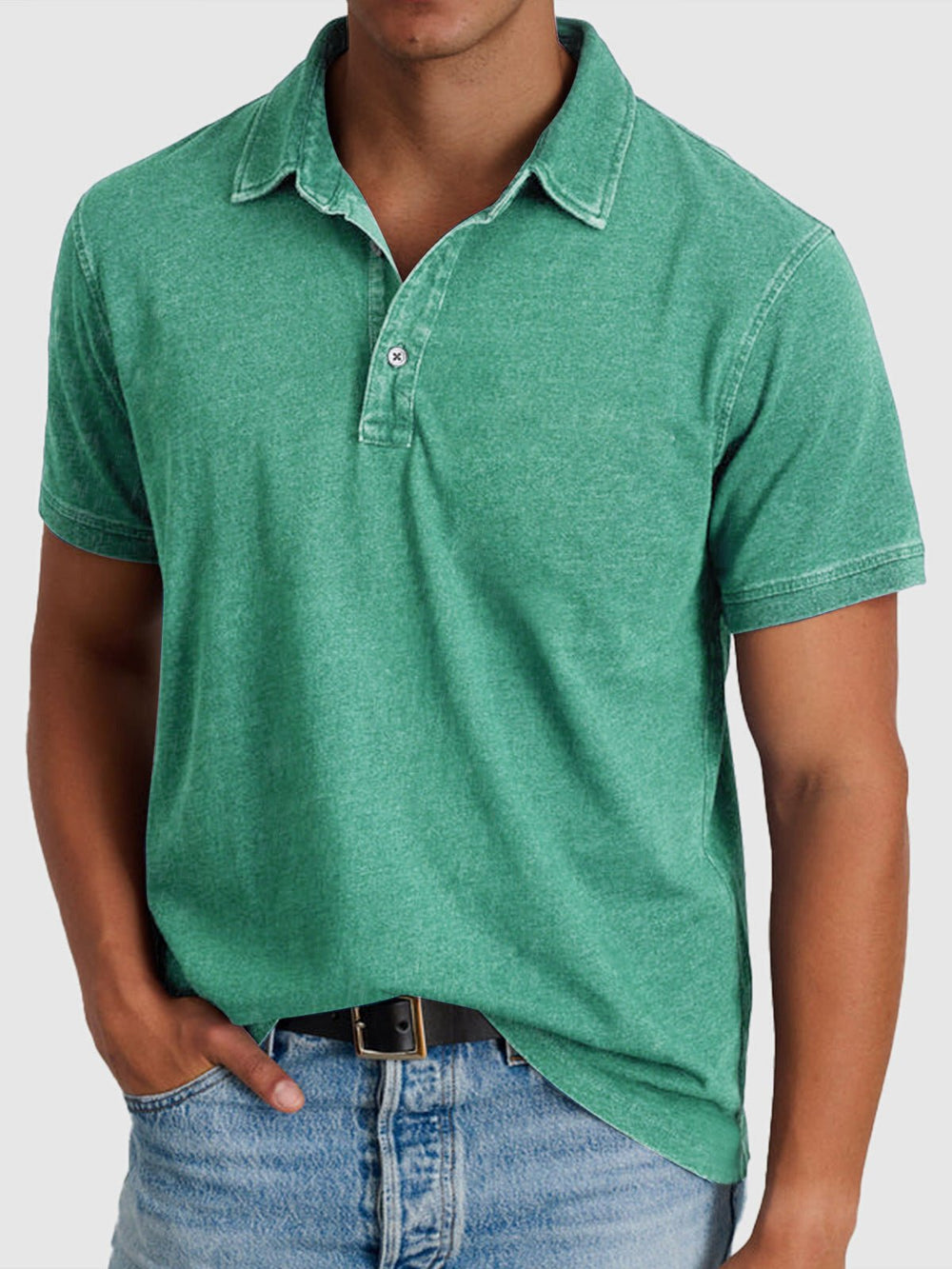 Heren Katoen-Denim Korte Mouwen Polo Shirt - Green