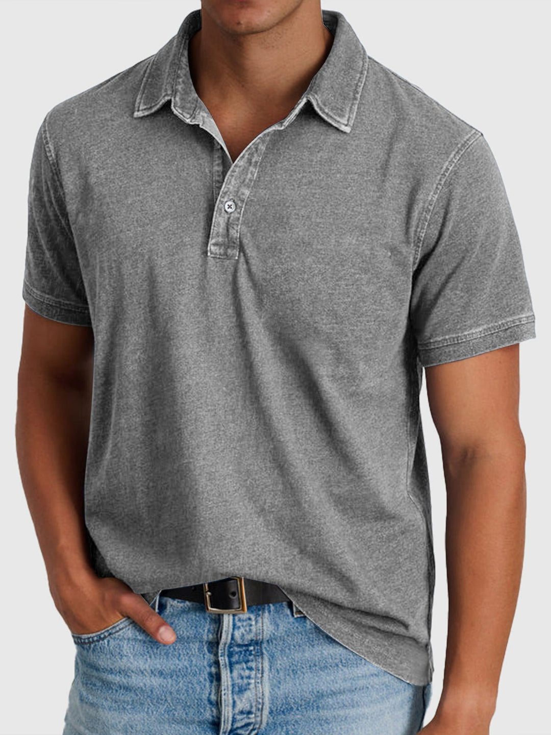 Heren Katoen-Denim Korte Mouwen Polo Shirt - Gray