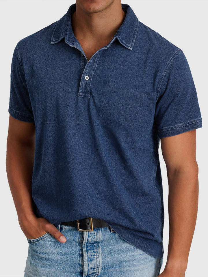 Heren Katoen-Denim Korte Mouwen Polo Shirt - Navy Blue