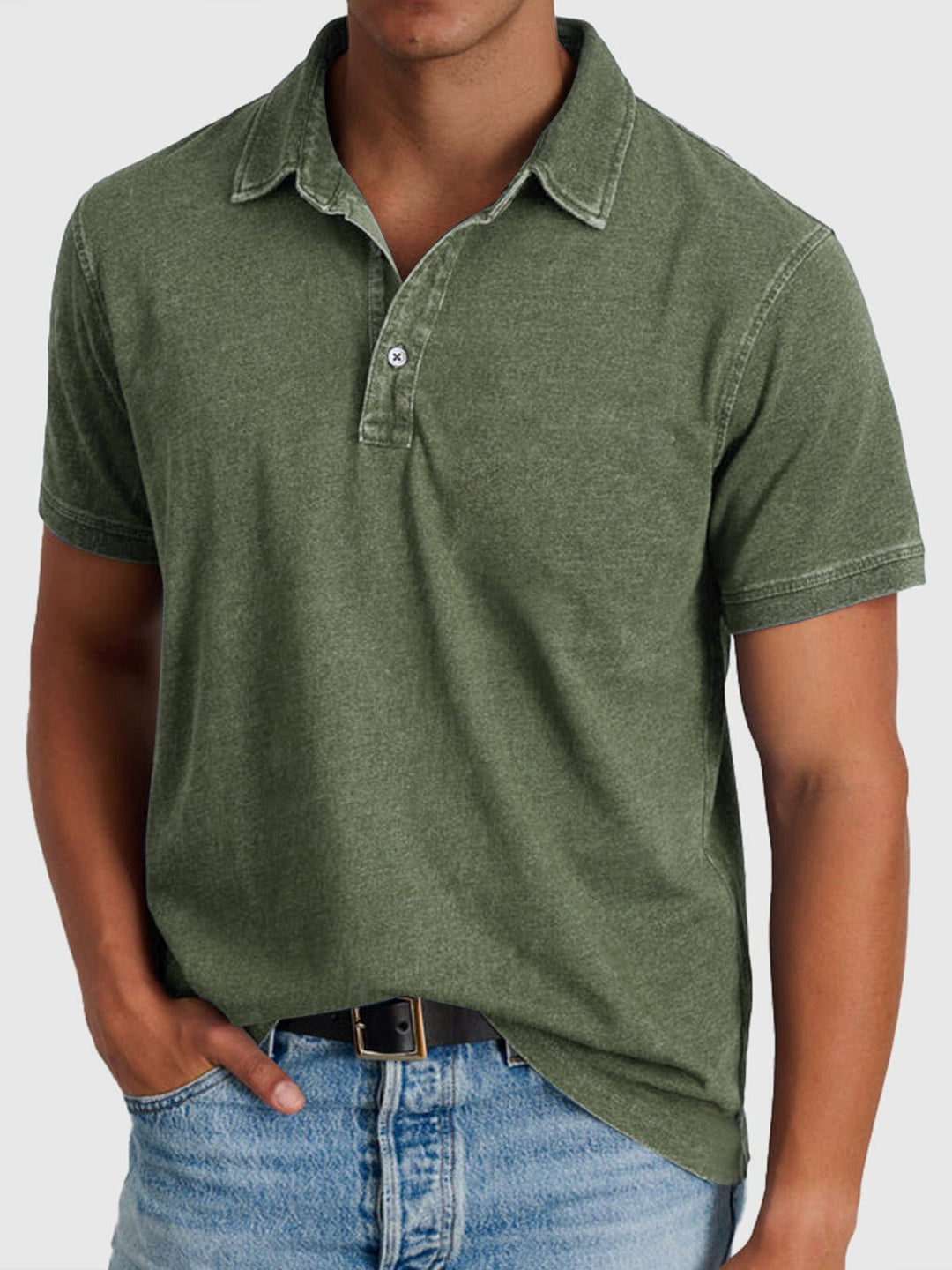 Heren Katoen-Denim Korte Mouwen Polo Shirt - Army Green