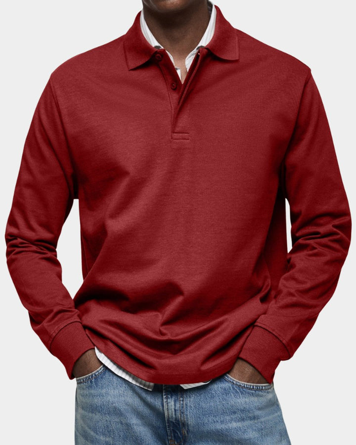 Heren Klassiek Langarm Poloshirt met Polokraag - Rood