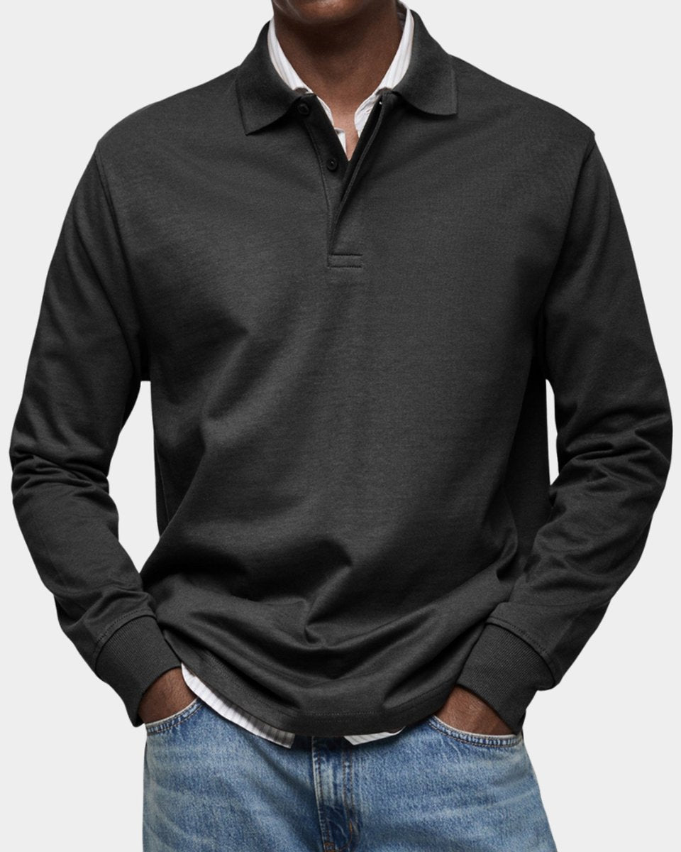Heren Klassiek Langarm Poloshirt met Polokraag - Zwart