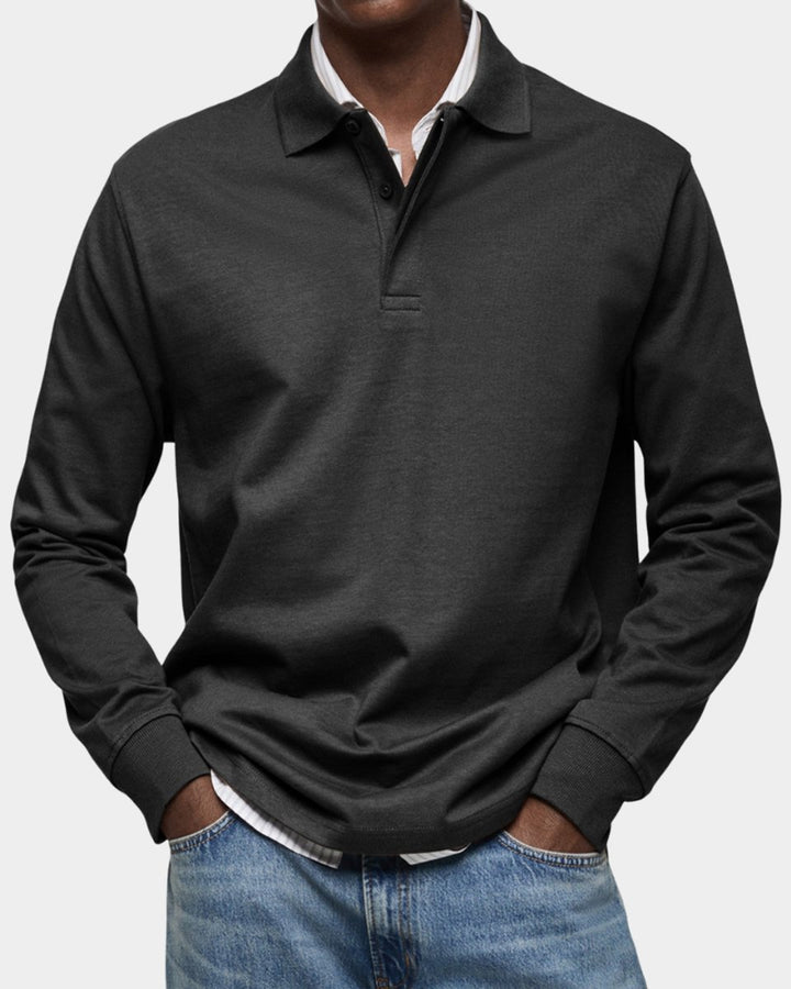 Heren Klassiek Langarm Poloshirt met Polokraag - Zwart
