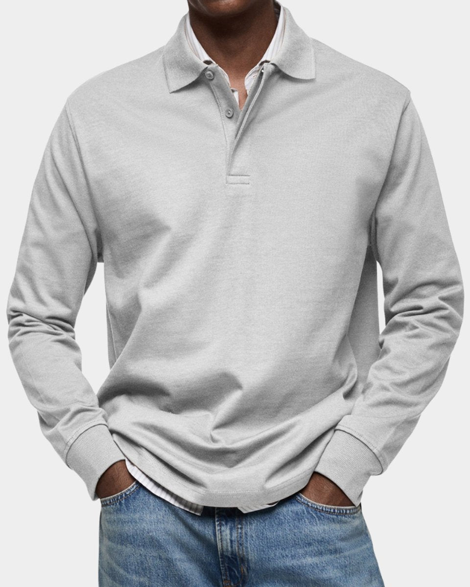 Heren Klassiek Langarm Poloshirt met Polokraag - Wit