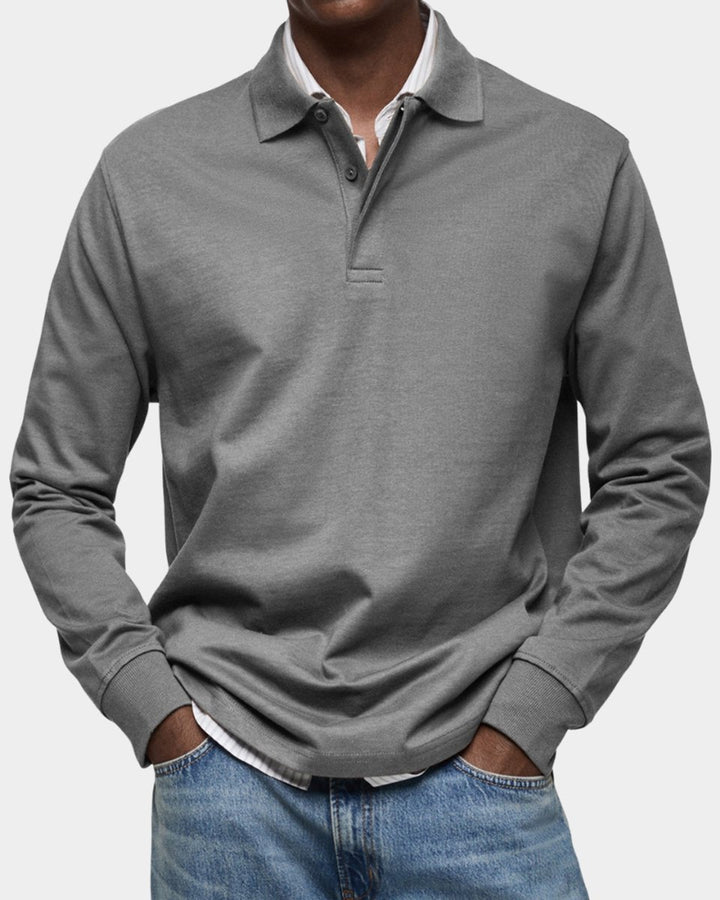Heren Klassiek Langarm Poloshirt met Polokraag - Grijs