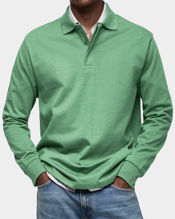 Heren Klassiek Langarm Poloshirt met Polokraag - Groen