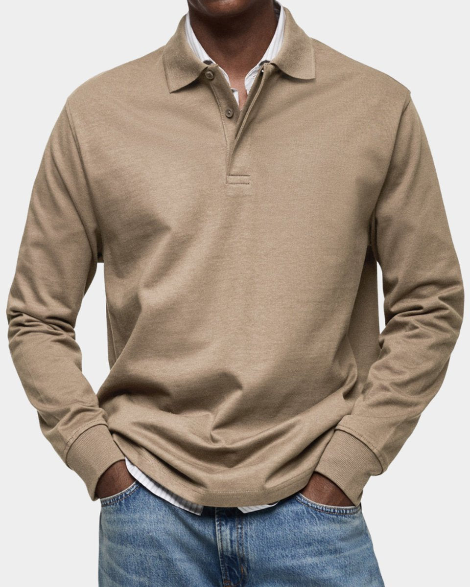 Heren Klassiek Langarm Poloshirt met Polokraag - Khaki
