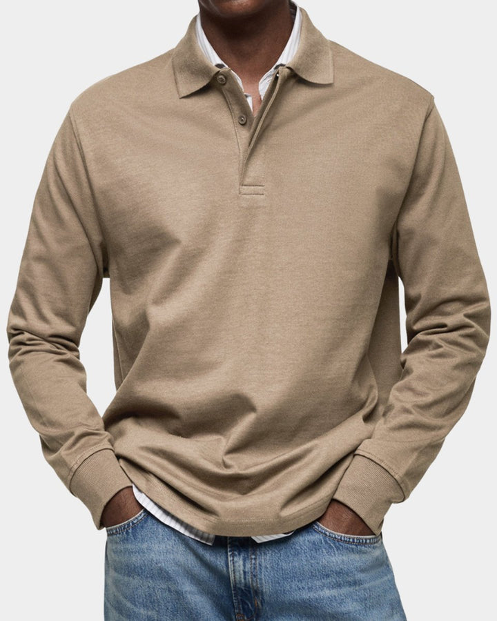 Heren Klassiek Langarm Poloshirt met Polokraag - Khaki