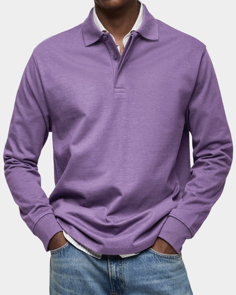 Heren Klassiek Langarm Poloshirt met Polokraag - Paars