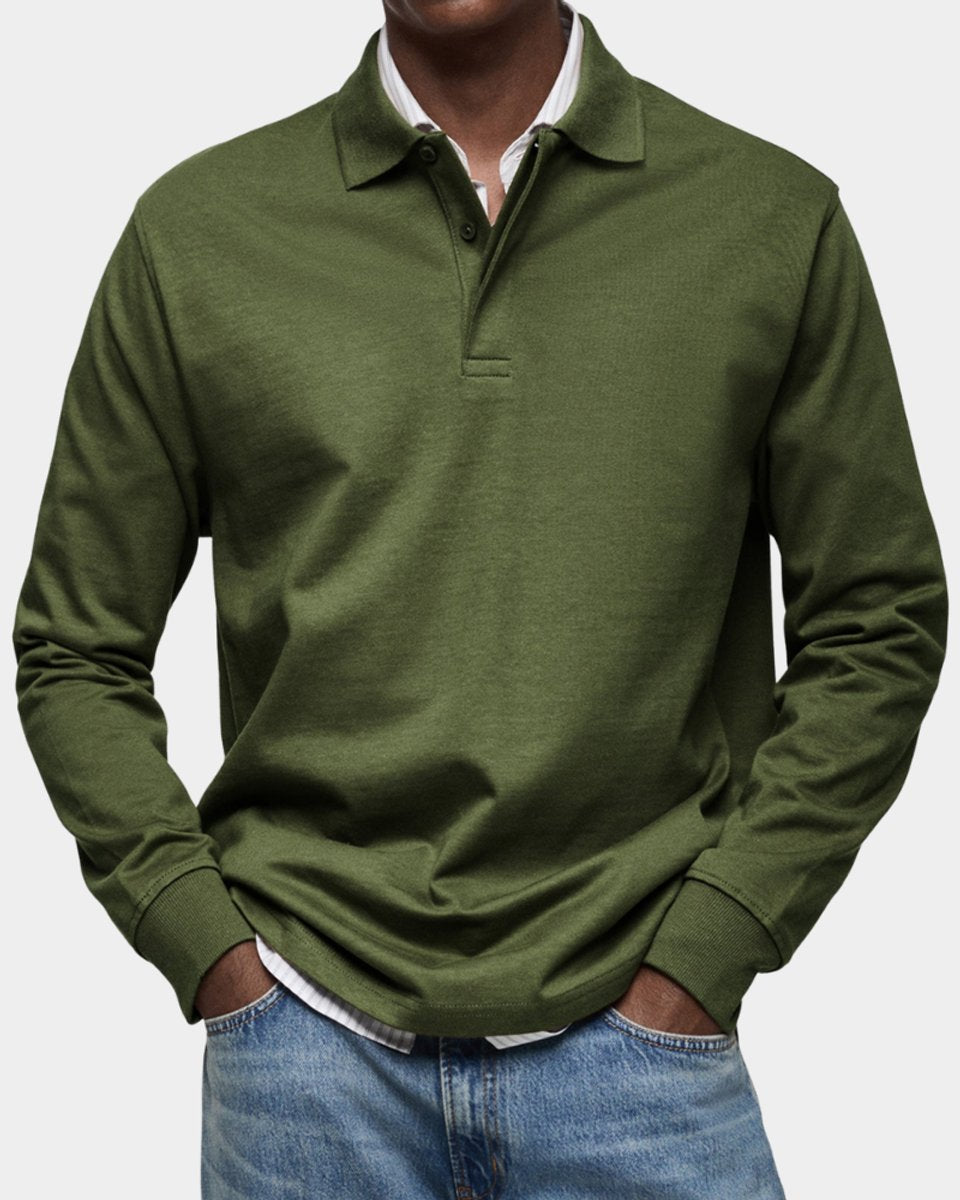 Heren Klassiek Langarm Poloshirt met Polokraag - Legergroen