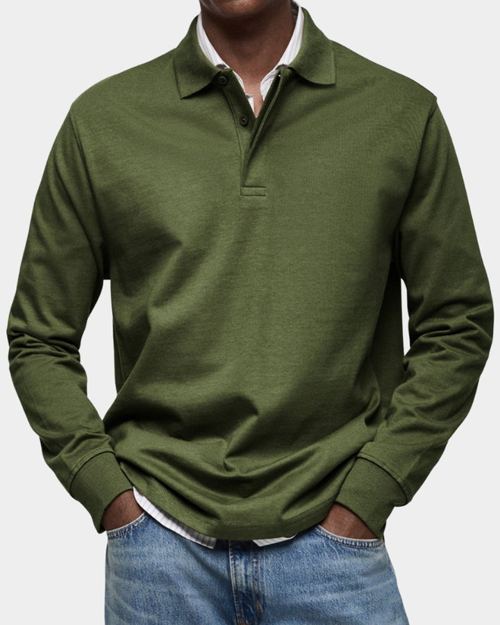 Heren Klassiek Langarm Poloshirt met Polokraag - Legergroen