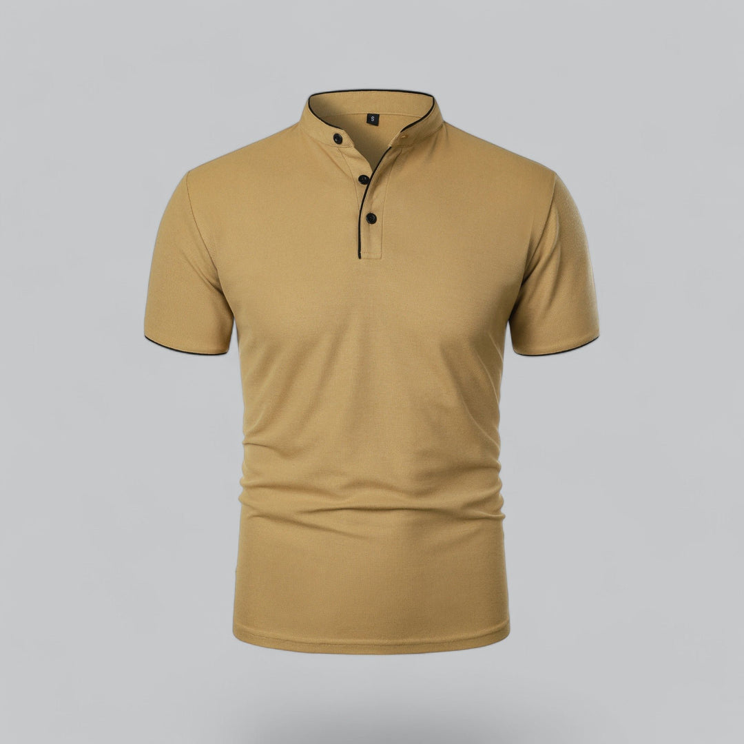 Heren Kraagloze Katoen Polo Shirt Korte Mouwen - Khaki