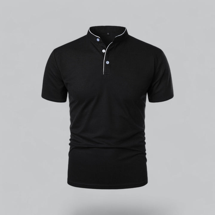 Heren Kraagloze Katoen Polo Shirt Korte Mouwen - Black